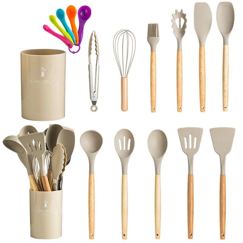 DecorBites™ 13-Piece Silicone Kitchen Utensils Set with Storage Box | Heat-Resistant Cooking Tools and Baking Accessories