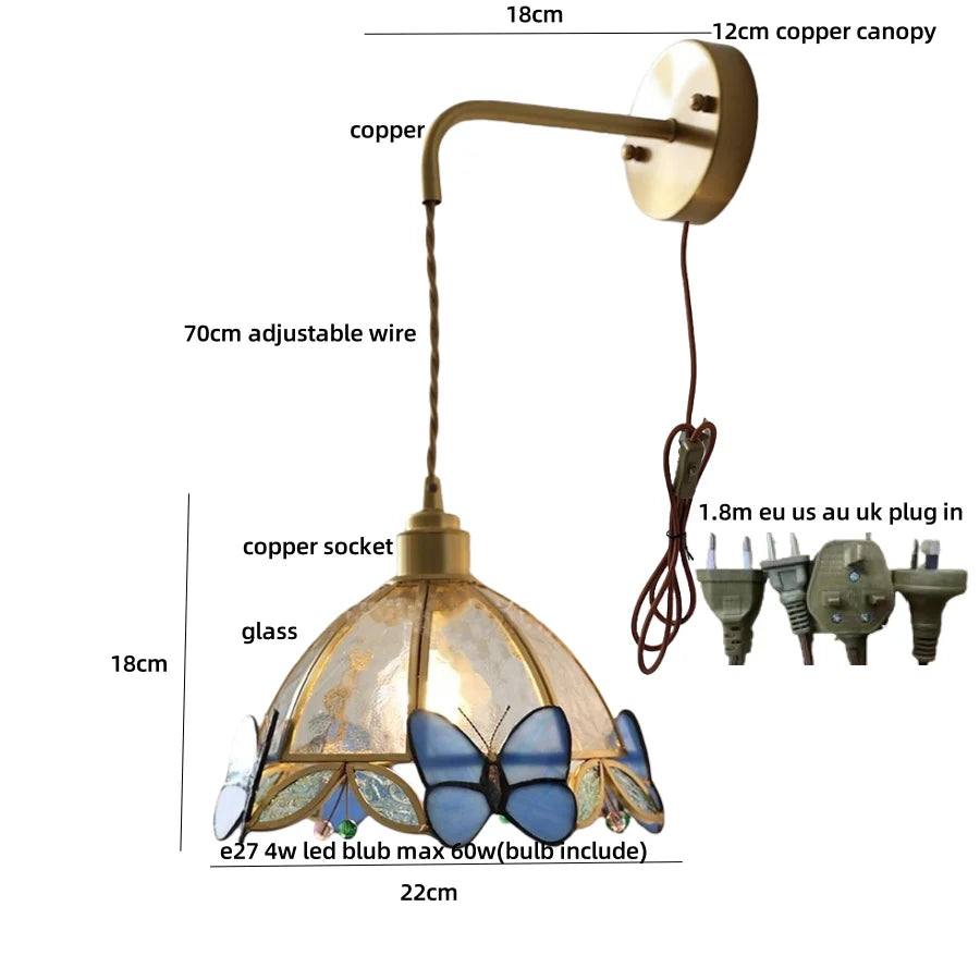 DecorBites™ Tiffany Butterfly Glass Wall Lamp with Adjustable LED Light