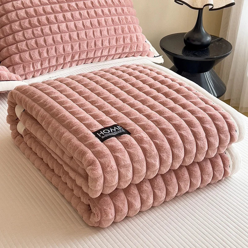 DecorBites™ Cozy Flannel Velvet Blanket: All-Season Solid Color Single Queen Quilt