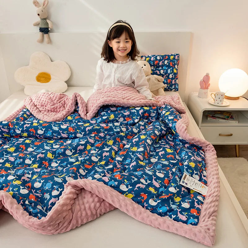 DecorBites™ Cotton Floral Double Quilt | Retro Soothe Doudou Bedding Blanket