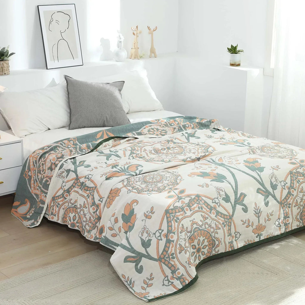 DecorBites™ 100% Cotton Gauze Summer Blanket - Soft Floral Throws for Sofa and Bed
