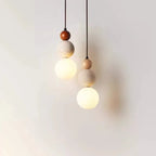 Travertine Stone and Wood Bauhaus Pendant Light