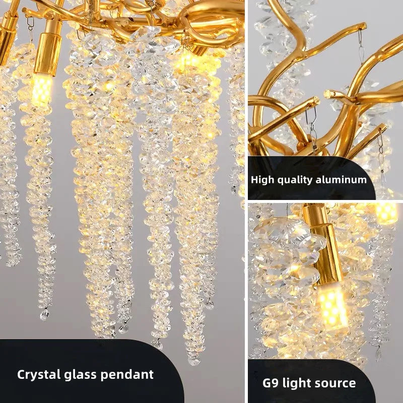 نجفة كريستال ذهبية من ديكور بايتس™: فروع عصرية فاخرة متدلية، لغرفة الطعام والمطبخ وغرفة المعيشة وغرفة النوم