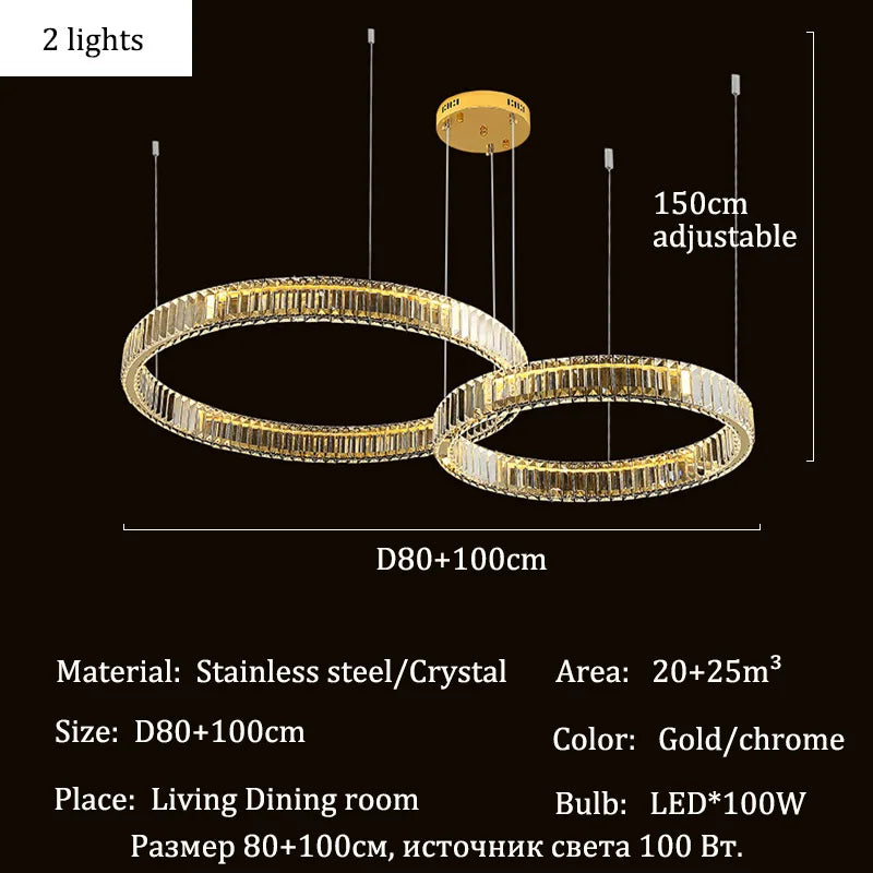 Modern Crystal Ring Pendant Chandelier In Gold Or Silver