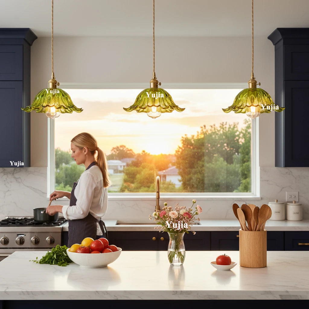 Multi-Style Nordic Pendant Lamp Green Glass Ceiling Lighting Kitchen Island Hand Brass Hanging Light fixtures for Dining Room