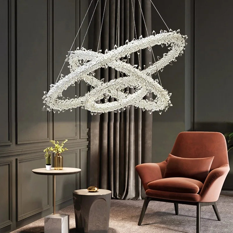 DecorBites™ Crystal Flower LED Chandelier: Modern Luxury Round Ring Pendant Light for Dining & Living Room