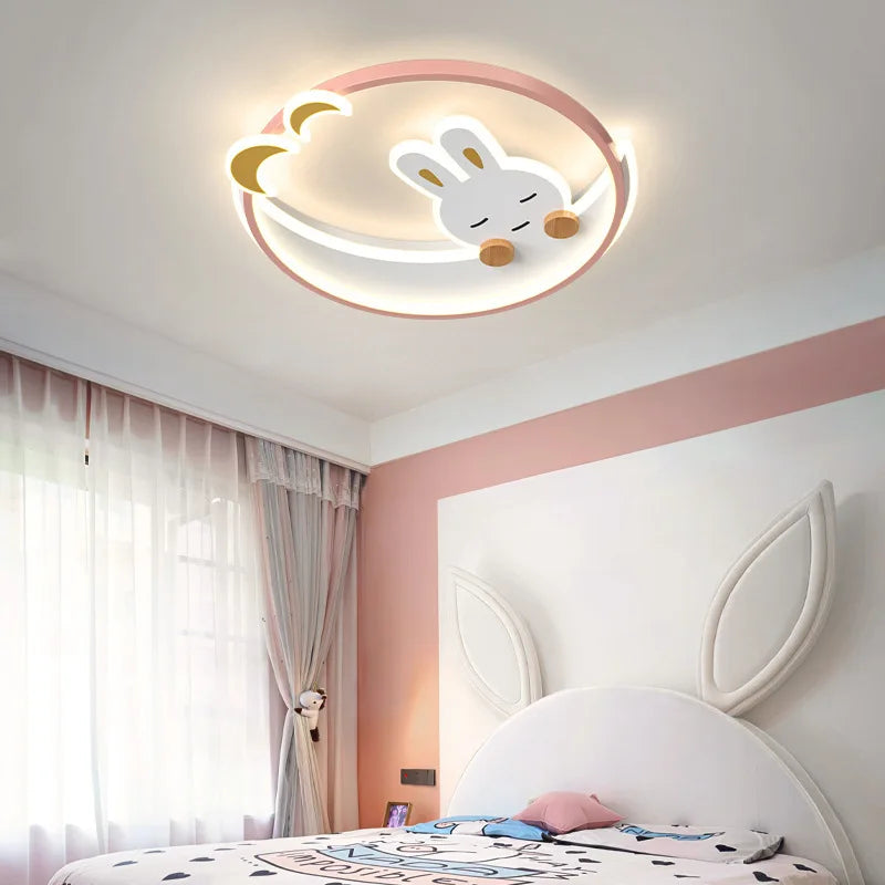 DecorBites™ ثريا سقف للأطفال على شكل قمر وهلال وأرنب إضاءة LED لغرفة النوم