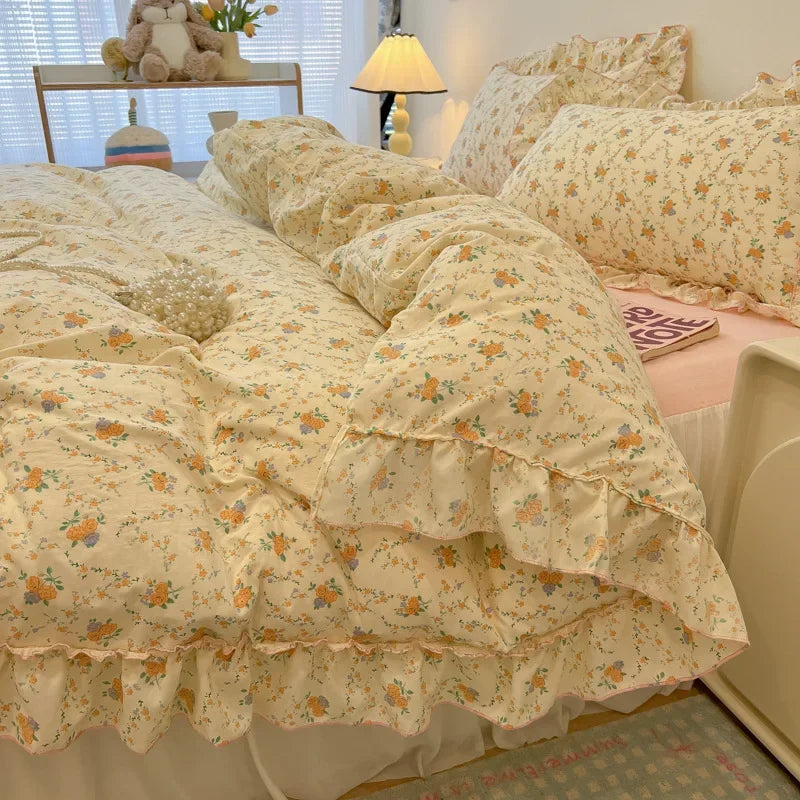طقم مفروشات دانتيل من DecorBites™: تصميم مطبوع، حجم كوين مفرد، غطاء لحاف مريح، ملاءة مثبتة، كيسان وسادة