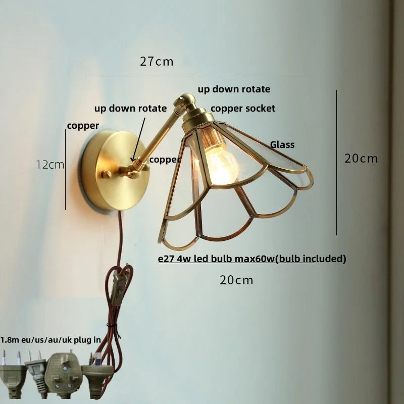 DecorBites™ Clear Glass LED Wall Lights Pull Chain Switch Modern Bedside Lamp