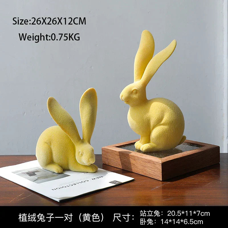 DecorBites™ Abstract Rabbit Figurines: Flocking Bunny Resin Art Decor Ornaments