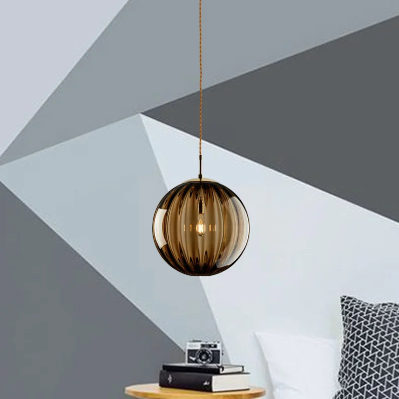Nordic Glass Globe Pendant Light With Iron Finish