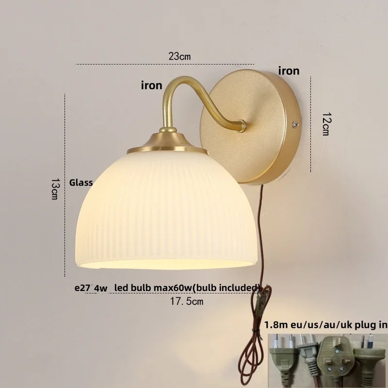 DecorBites™ Iron White Glass LED Wall Lamp Sconce Pull Chain Switch Nordic Modern Stair Light