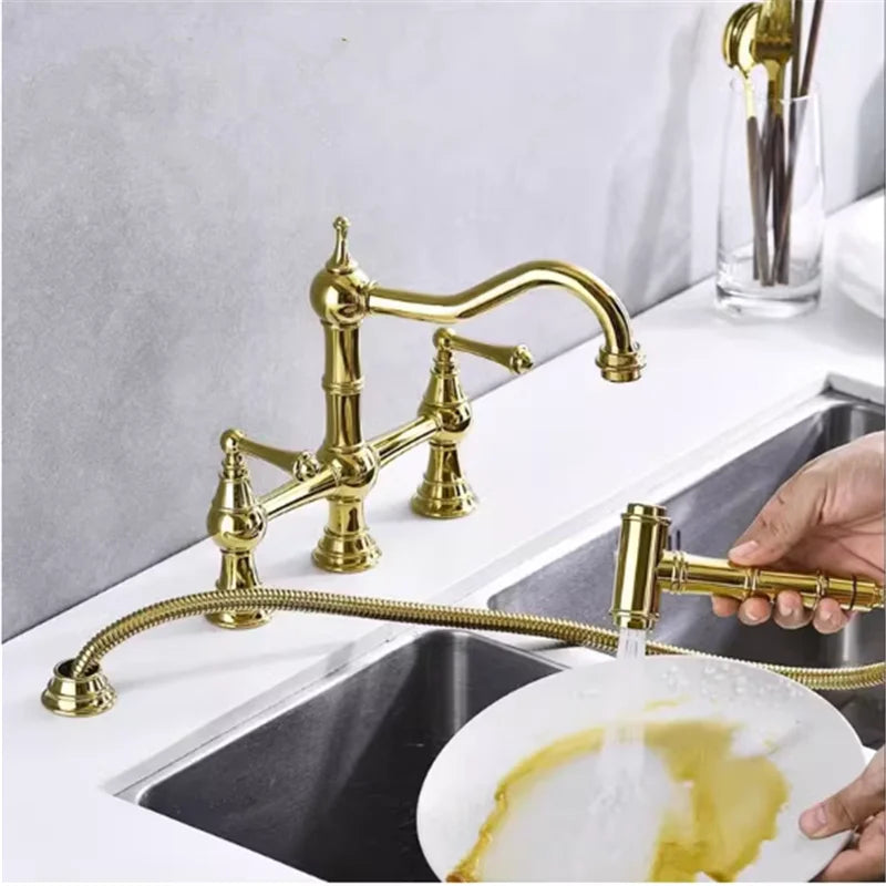 خلاط مطبخ ذهبي DecorBites™ مزود بدش يدوي وصنبور لملء الأواني