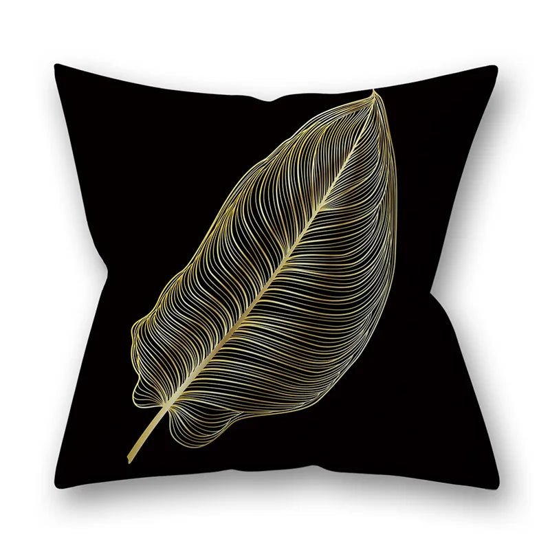 45x45cm Golden Leaves Pillow Cases by DecorBites™ - Nordic Ins Black Sofa Decor