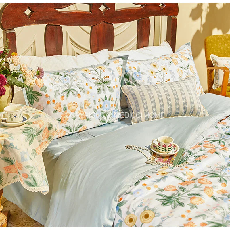 DecorBites™ French Pastoral Flowers Lumbar Pillow Cover 30x50cm Luxe Fabric Texture Case