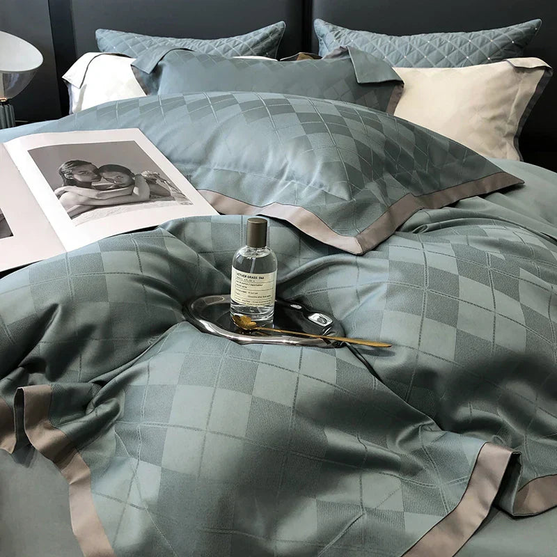 DecorBites™ 1000TC Egyptian Cotton Jacquard Duvet Cover Set: Luxury Satin Silky Bedding Collection