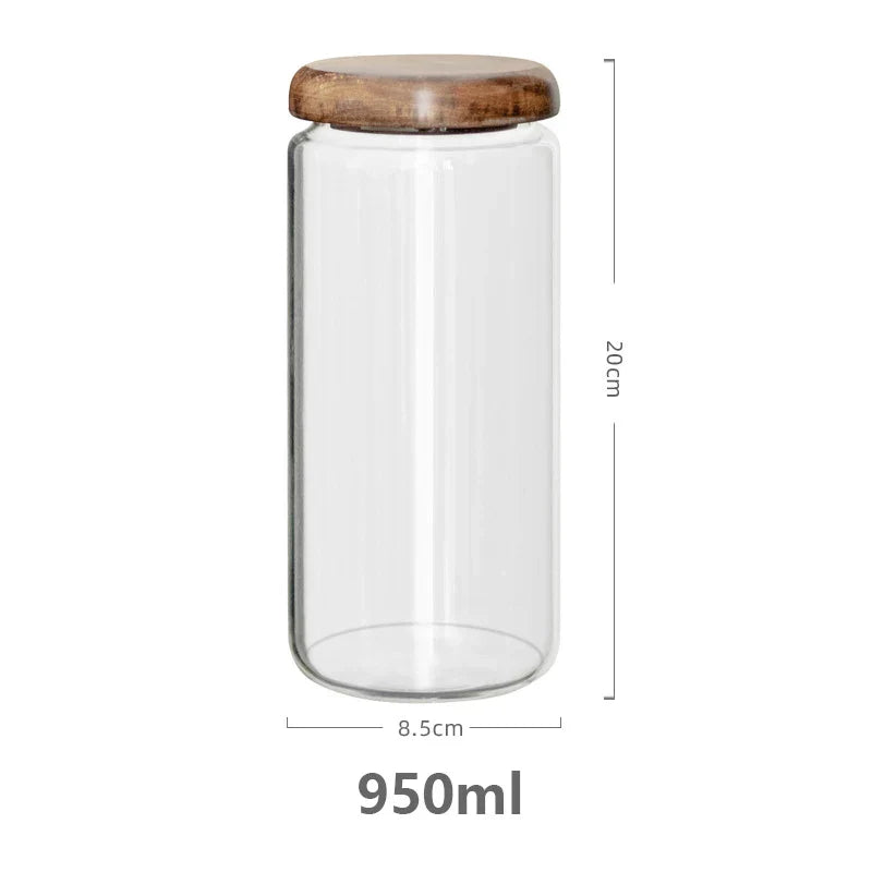 DecorBites™ Acacia Wood Lid Glass Food Storage Container - Elegant and Functional Kitchen Jar