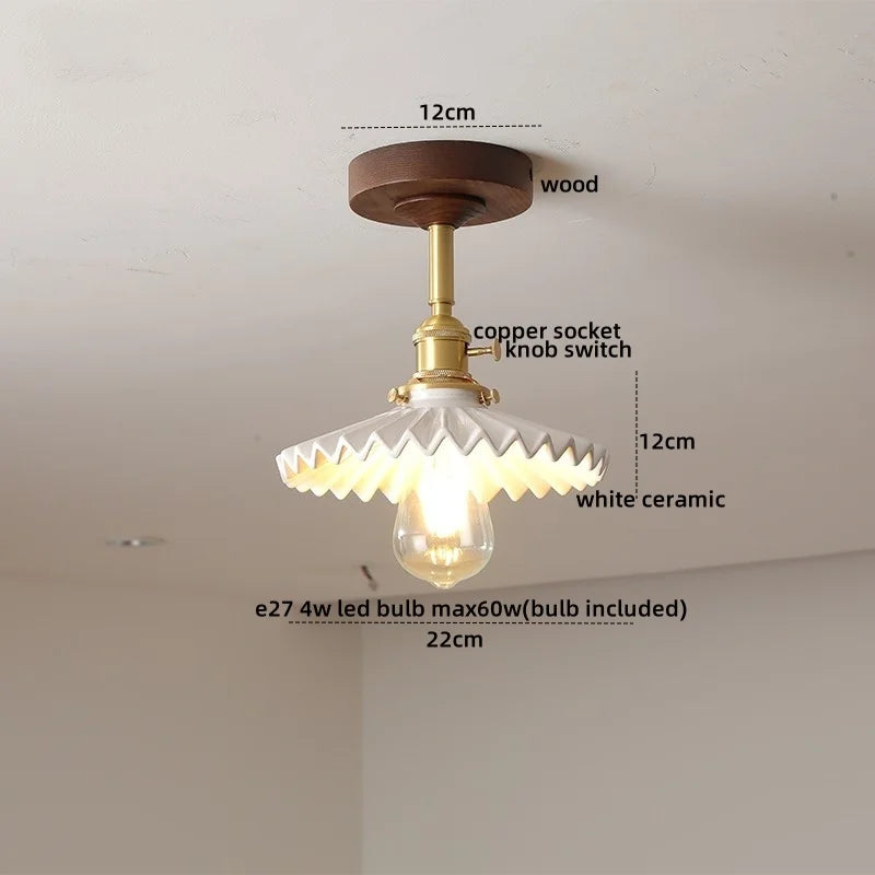 DecorBites™ مصابيح سقف LED زجاجية خضراء: مصباح داخلي خشبي نحاسي حديث