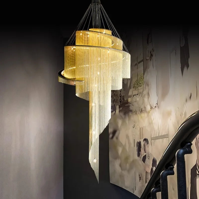 DecorBites™ Gold Tassel LED Chandelier for High Ceilings - Elegant Home Decor Lighting