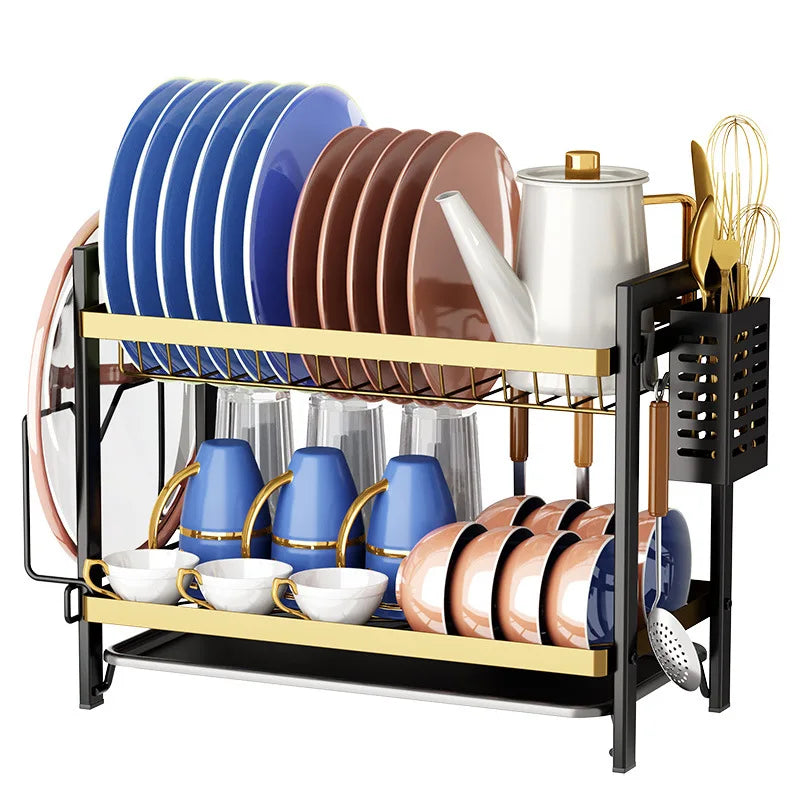 DecorBites™ 2 Tier Kitchen Dish Rack Drainer Plate Storage Organizer Drainboard