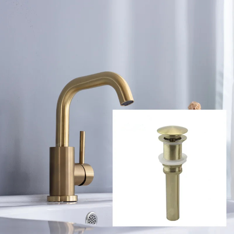 DecorBites™ Brushed Gold Basin Faucet Single Handle Deck Mounted Cold Hot Mixer Tap