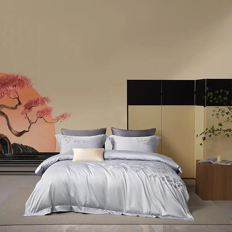 DecorBites™ Egyptian Cotton Flowers Embroidery Bedding Set 6-Piece Home Textiles