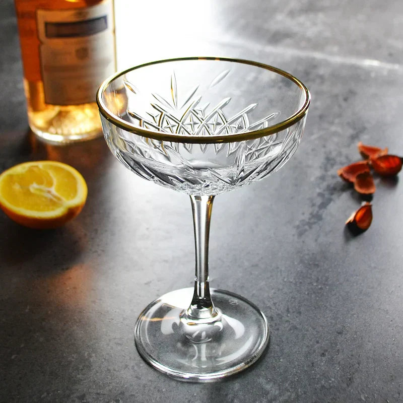 DecorBites™ Gold Rim Coupe Goblet Glass for Cocktails and Champagne