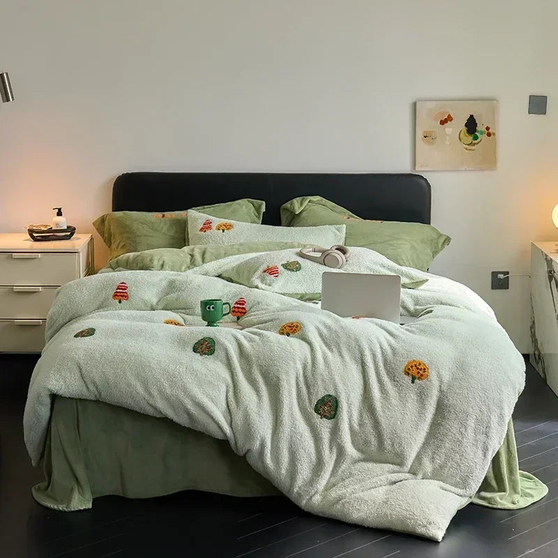 Parure de couette d'hiver DecorBites™ entièrement mate en velours et fourrure pour grand lit, couverture chaude et moelleuse