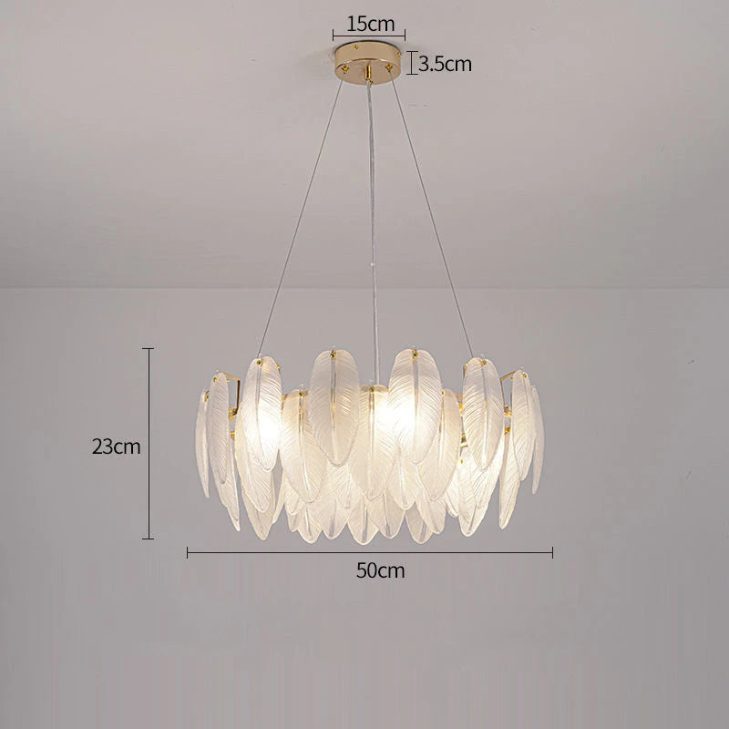 Feather Glass Gold Pendant Light
