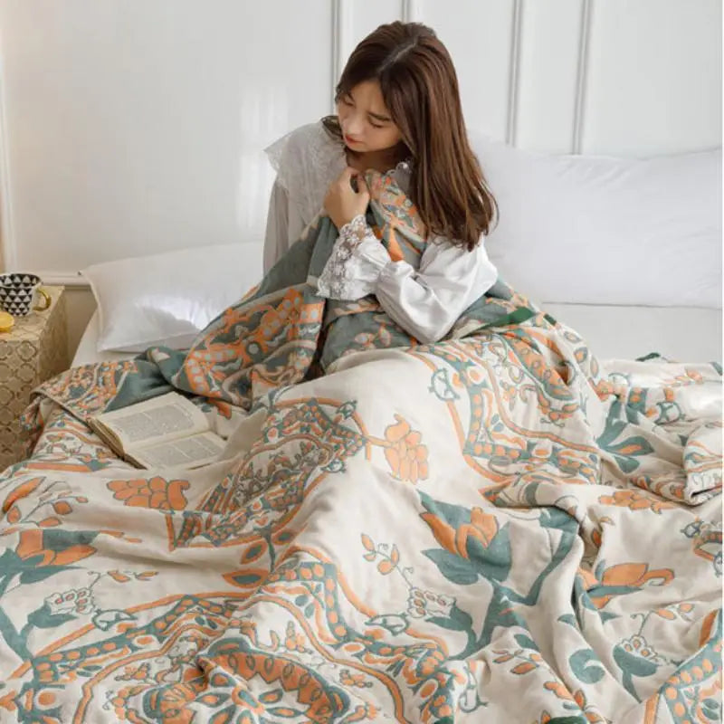 DecorBites™ Cotton Gauze Summer Blanket, Soft Breathable Single Double Bed Nap Blanket