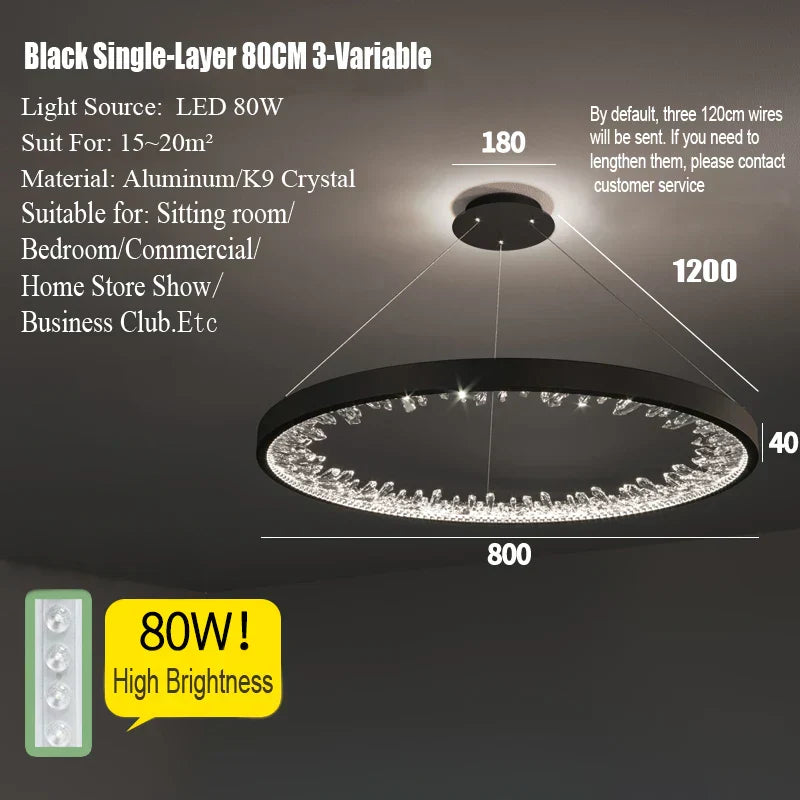 DecorBites™ Crystal LED Chandelier Circle Hanging Lamp - Modern Luxury Dimmable Lighting