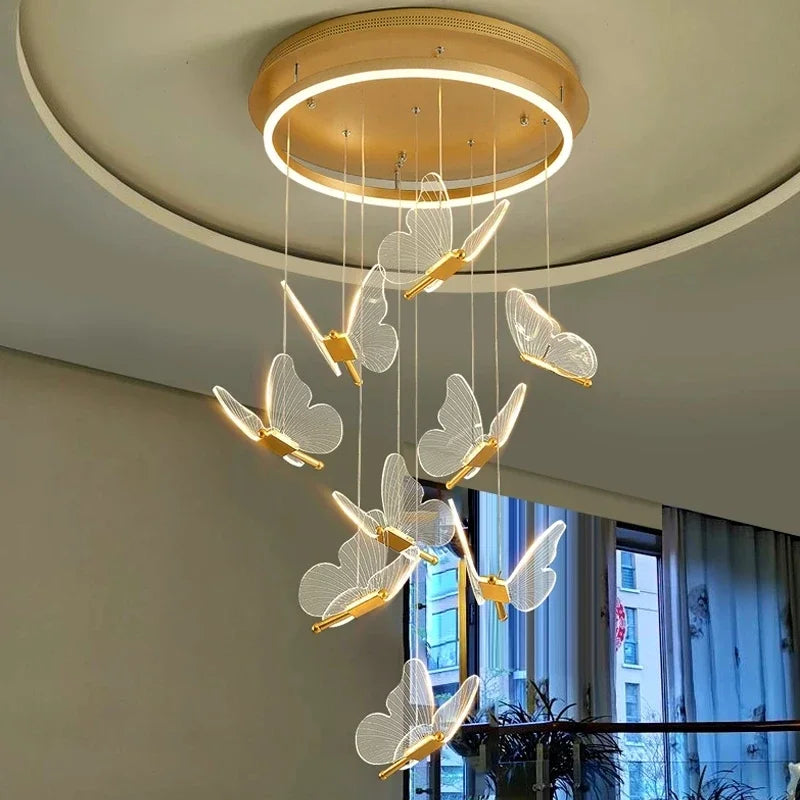 ثريا DecorBites™ LED: تصميم فراشة عصري، أكريليك، قاعة معارض، درج، مصباح ليلي لغرفة النوم، تركيبات إضاءة