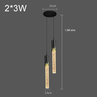 Modern Crystal Rod Pendant Light in Black or Gold