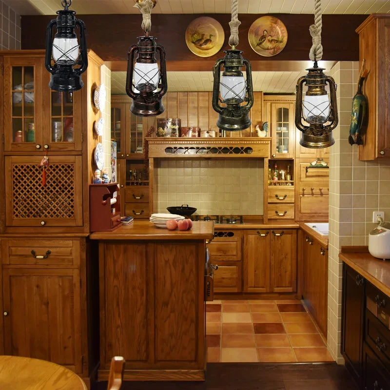 Vintage Hemp Rope Lantern Pendant Light