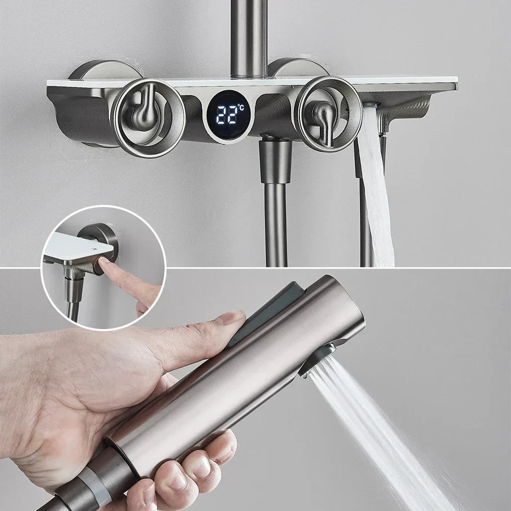 DecorBites™ Grey Thermostatic Digital Shower Faucet Set with Rainfall System