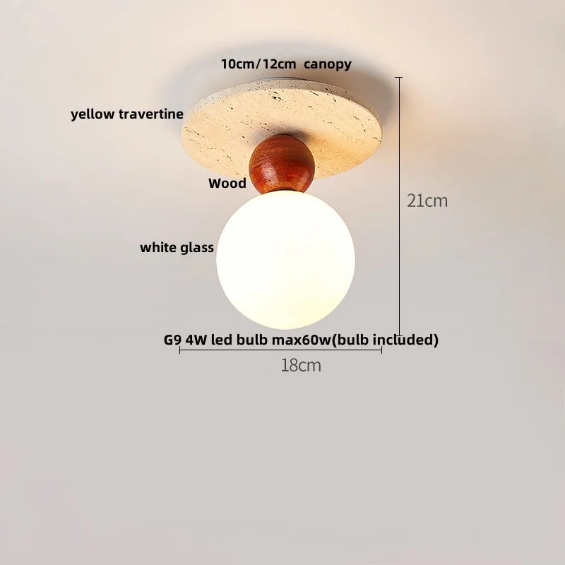 DecorBites™ Ellipse Stone LED Ceiling Light Natural Travertine Lamp Plafon