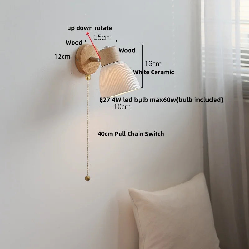 DecorBites™ Ceramic Wood Wall Light Fixture, Modern Nordic LED Sconce Bedside Lamp