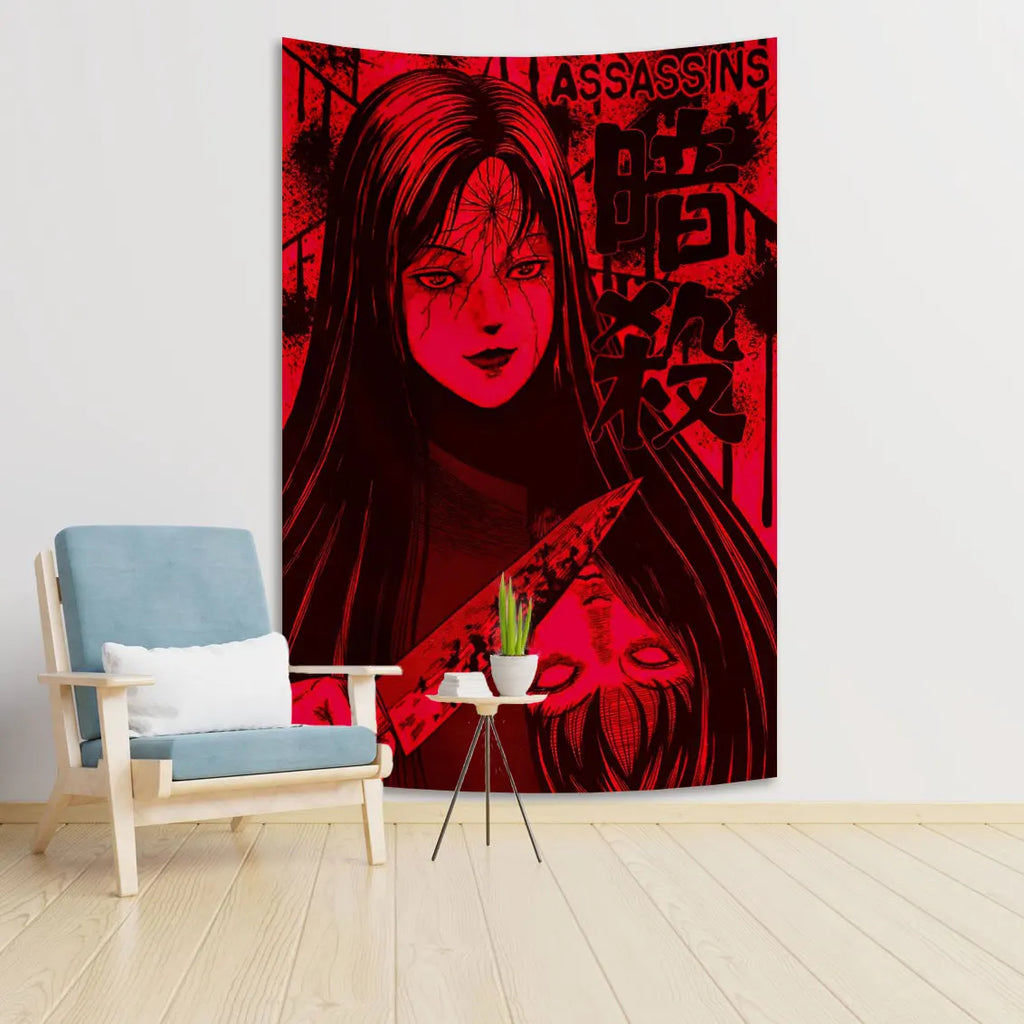بساط حائط DecorBites™ بتصميم المانجا اليابانية المرعبة لديكور السحر المخيف الجمالي