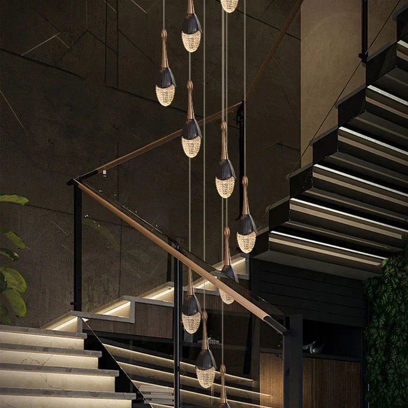 DecorBites™ Gold LED Staircase Chandelier: Elegant Luxury Large Pendant Lamp for Living Room