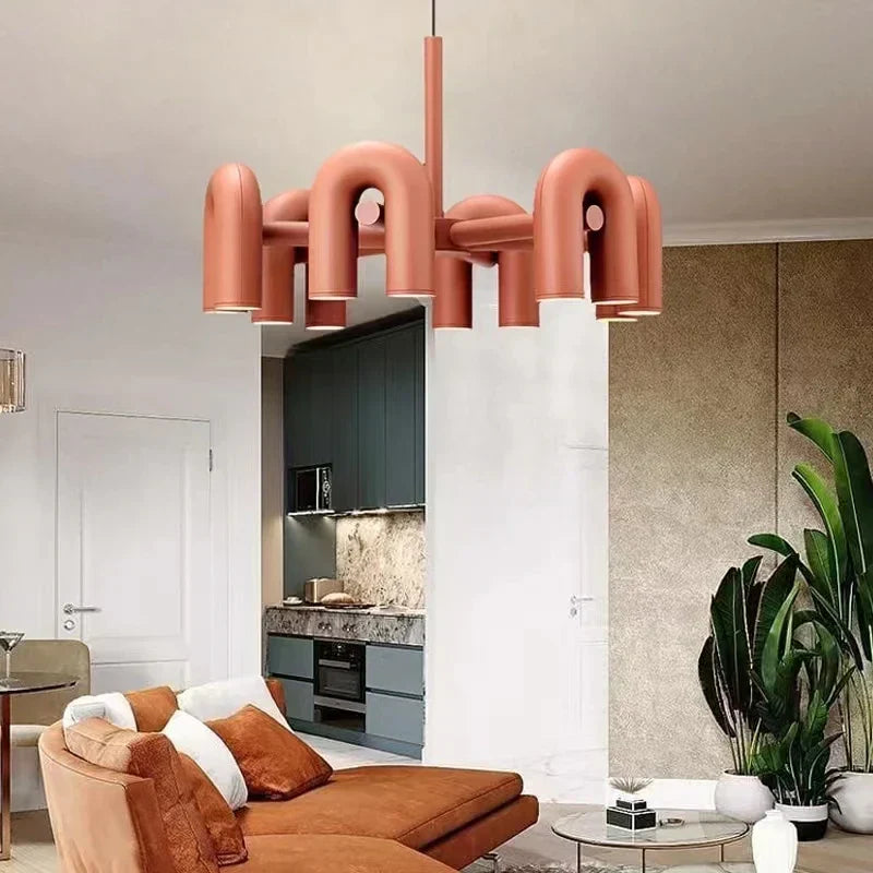 DecorBites™ Art Deco Metal Chandelier in Black, Orange, and Gray - Adjustable Cord - Dining Room, Foyer, Bedroom Lighting