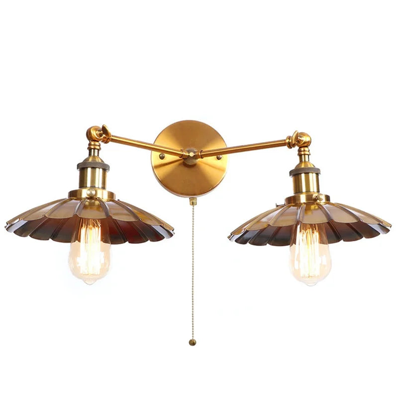 مصباح جداري صناعي ريترو DecorBites™ LED برأسين ومفتاح بسلسلة سحب