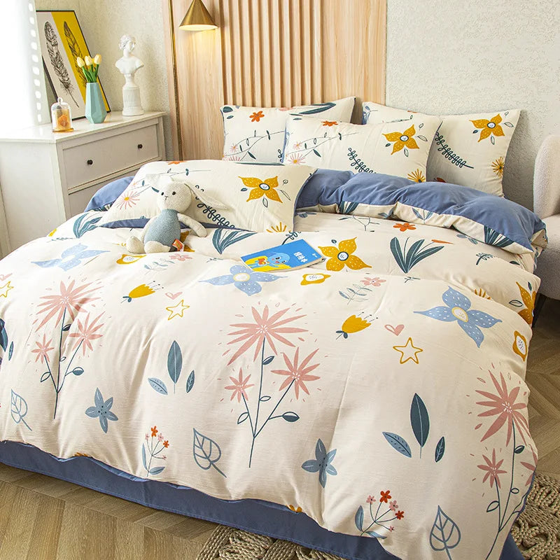 DecorBites™ Green Leaf Print Bedding Set with Flat Sheet & Pillowcase, Single Queen Size