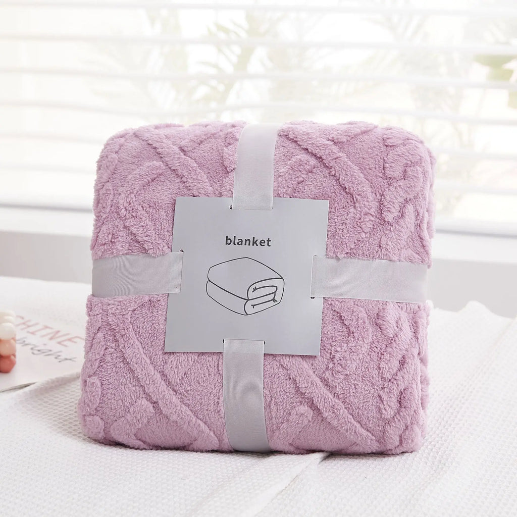 DecorBites™ Cozy Jacquard Plush Blanket: Soft Winter Sofa Throw, Office Travel Nap Shawl