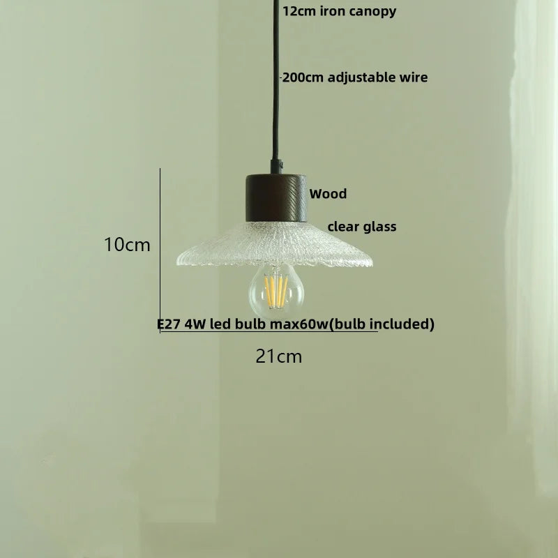 DecorBites™ مصباح معلق LED خشبي على الطراز الياباني، مصباح تعليق زجاجي شفاف قابل للتعديل