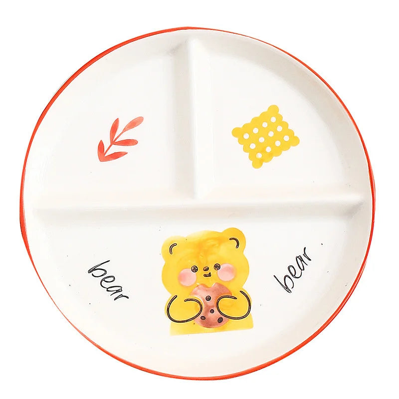 DecorBites™ طبق أطفال مقسّم برسوم كرتونية - طبق مقسم ممتع وعملي لوجبات الإفطار والوجبات الخفيفة