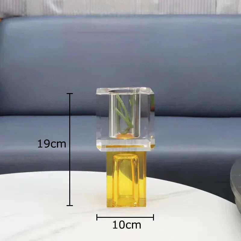 DecorBites™ Crystal Glass Vase with Artificial Flowers, Modern Home Decor