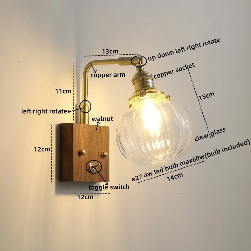 DecorBites™ Clear Glass LED Wall Sconce Walnut Copper Modern Stair Light Fixtures