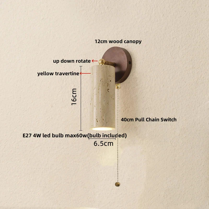 DecorBites™ LED Wall Sconce Iron Rotate Kitchen Bedroom Hallway Yellow Travertine Wood Mirror Light