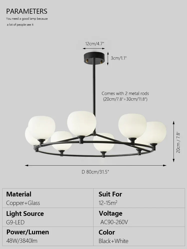 DecorBites™ Copper Glass Chandelier: Stylish Hanging Light for Living Room, Bedroom, Dining Room