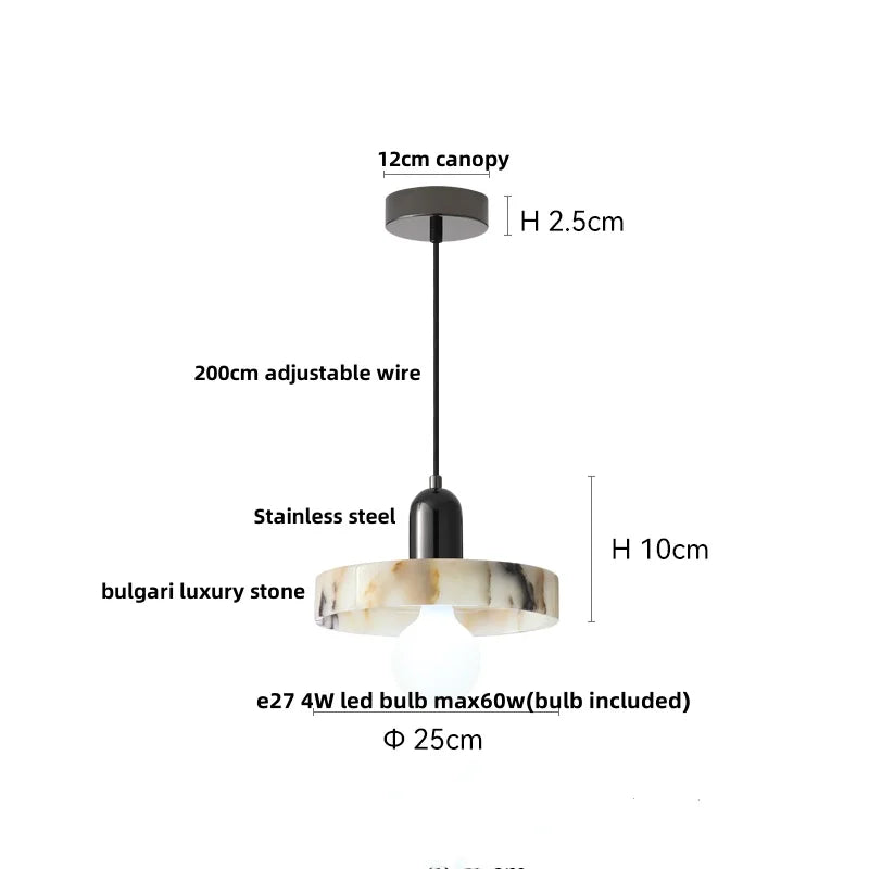 DecorBites™ LED Pendant Lights Bulgari Stone Adjustable Steel Hang Lamp Lighting